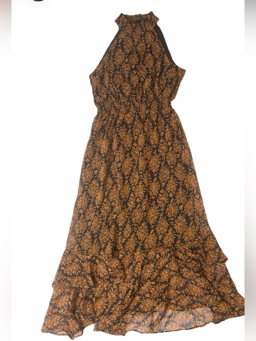 MINKPINK Black Maxi Dress with Brown Floral Print